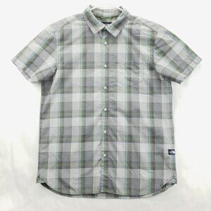 The North Face Shirt Mens Large Gray White Green Plaid Cotton Button-Up